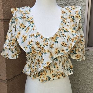 Listicle Yellow Floral Ruffle Top